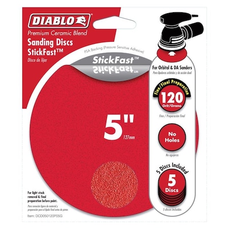 Diablo Diablo StickFast 5 in. Ceramic Blend Adhesive Sanding Disc 120 Grit Fine 5 pk DCD050120P05G